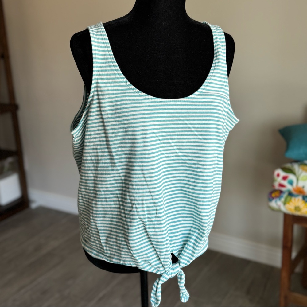 GAP Aqua and White Tie-front Tank Top